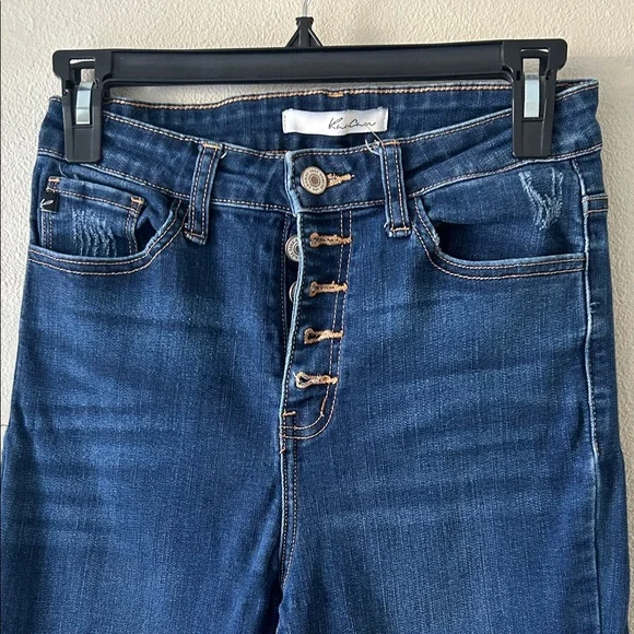 KanCan Dark Blue high waited button fly Raw Hem Jeans Size 27 - Picture 3 of 6